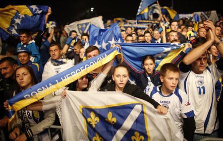 Bosnia soccer national team fans in Sarajevo